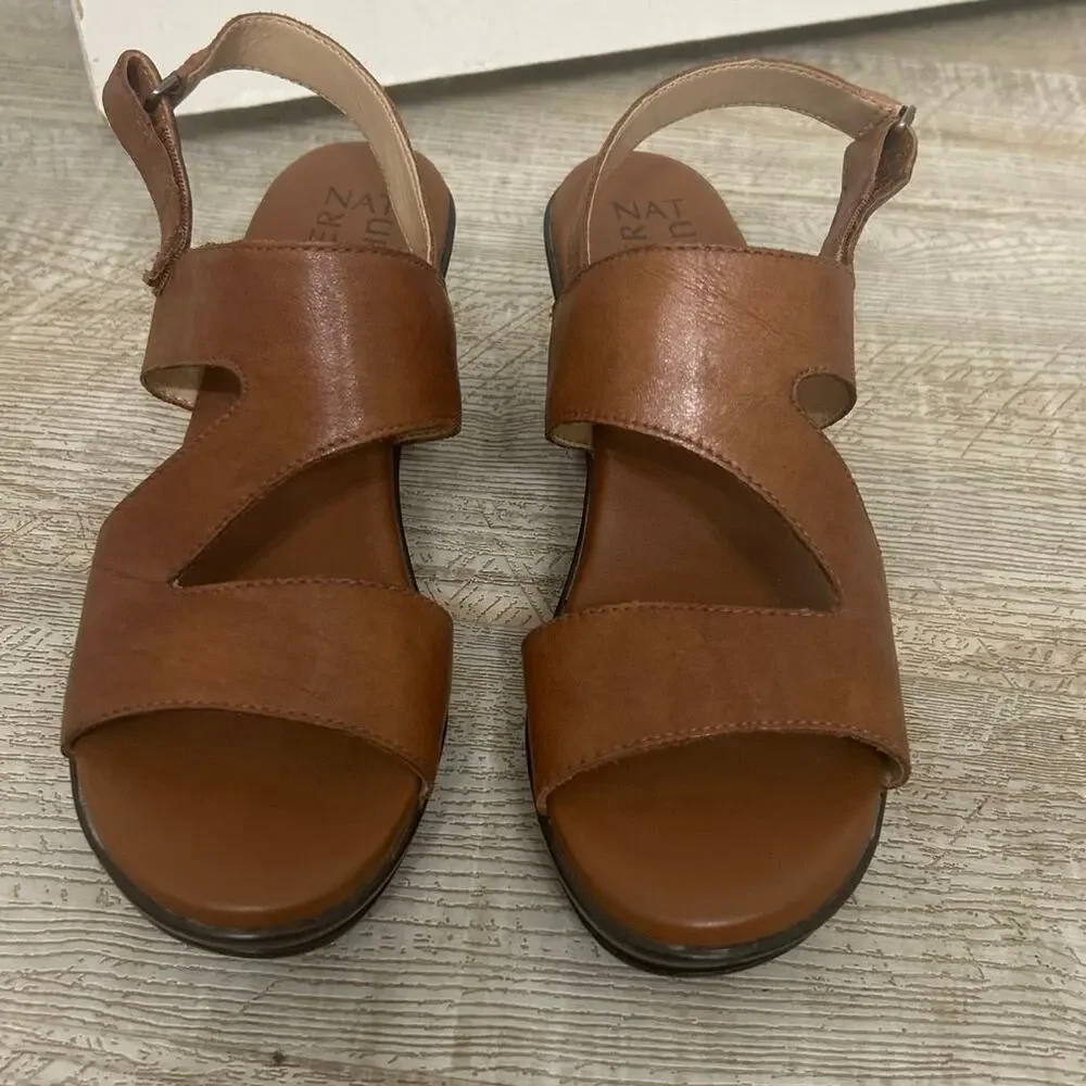Naturalizer Valerie Brown Leather Wedge Slingback Sandals 8 Neutral Comfort